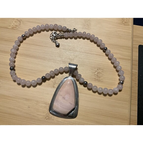 Mine Finds by Jay King Jewelry - Jay King Necklace Rhododendronchosite Pendent & Pink Quartz 925 Spacers